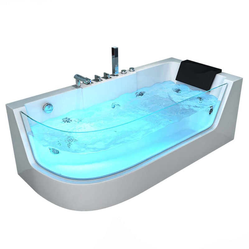 Home Deluxe - Whirlpool Badewanne mit Lichttherapie carica - 170 x 80 cm Ausrichtung: Links Badewanne Acrylwanne Badezimmer Sanitäracryl
