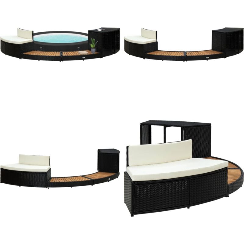 Whirlpool-Einfassung Schwarz Poly Rattan und Massivholz Akazie - Whirlpool-Einfassung - Whirlpool-Einfassungen - Home & Living