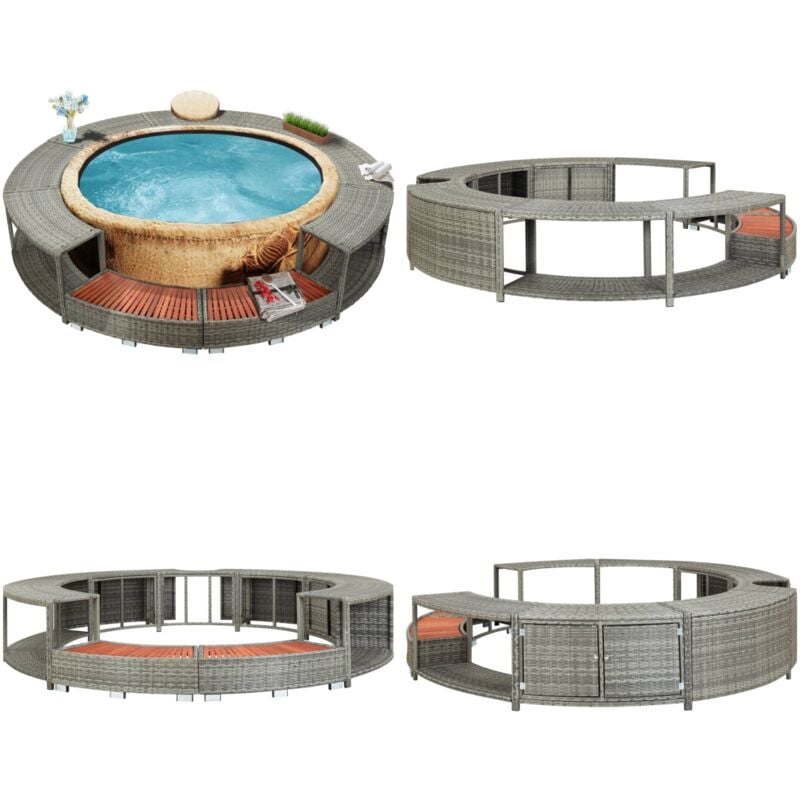 Whirlpool-Umrandung Grau Poly-Rattan - Whirlpool Umrandung - Whirlpool Umrandungen - Home & Living