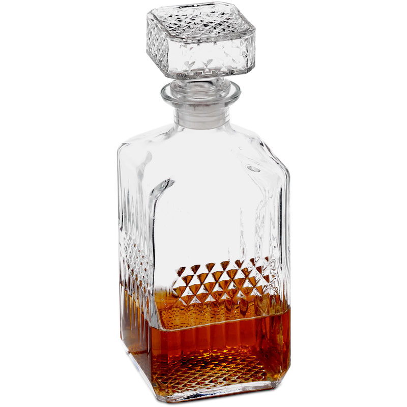 Relaxdays - Whisky Karaffe, Glas, Dekanter für Whiskey, Cognac, Rum, Gin, 900 ml, Schnaps Karaffe Heimbar, transparent