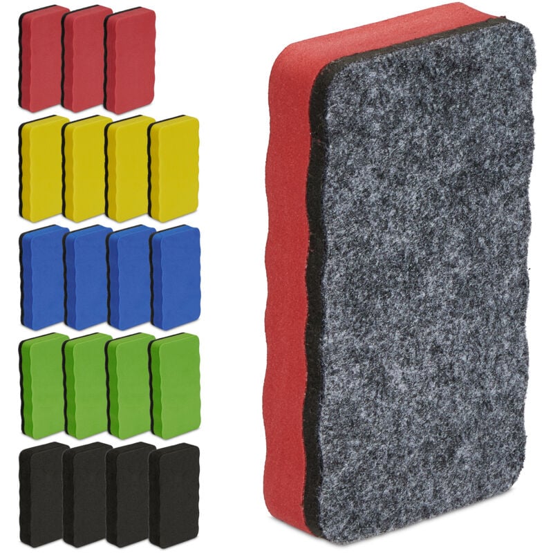 Relaxdays - Whiteboard Schwamm 20er Set, Magnetschwamm eckig, Schule & Büro, hbt: 2x10,5x5,5 cm, Tafelwischer, eva, bunt