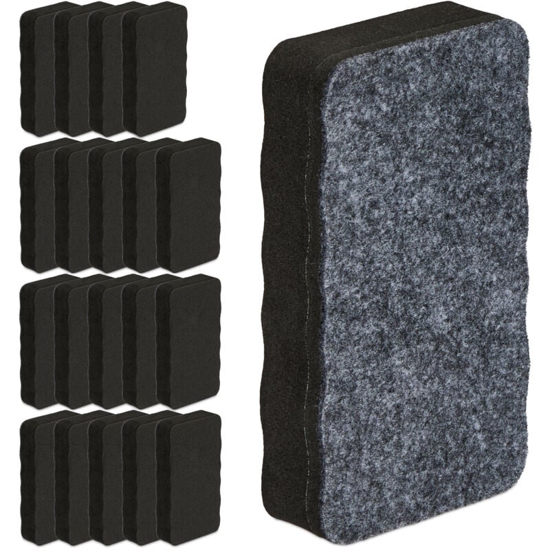 Relaxdays - Whiteboard Schwamm 20er Set, Magnetschwamm eckig, Schule & Büro, hbt 2x10,5x5,5 cm, Tafelwischer, eva, schwarz