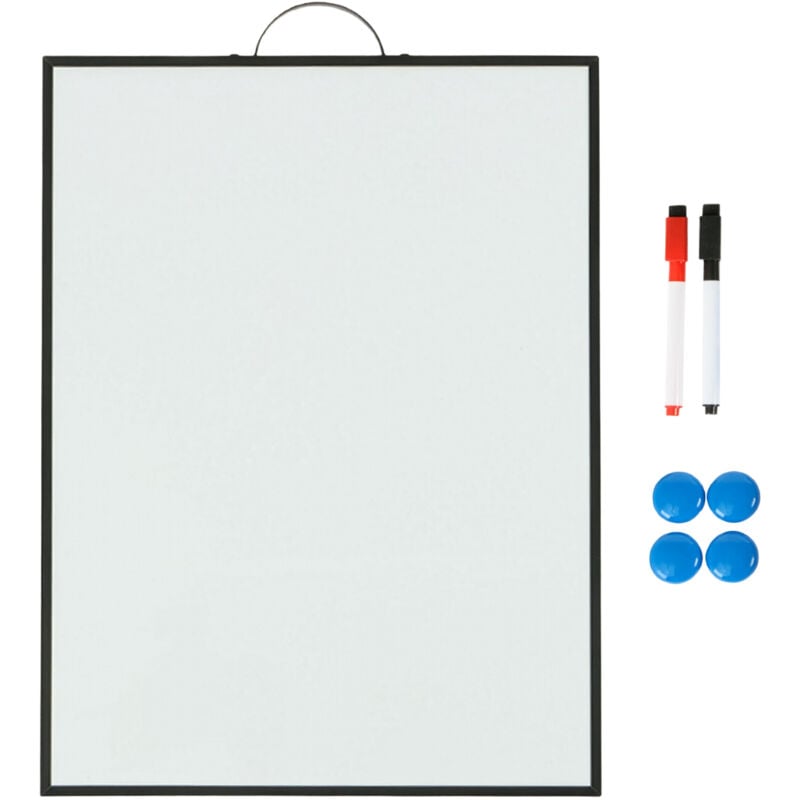 Relaxdays Whiteboard Tisch, magnetisch, zum Aufhängen, 2 Stifte, 4 Magnete, Magnettafel, H x B: 40 x 30 cm, weiß/schwarz