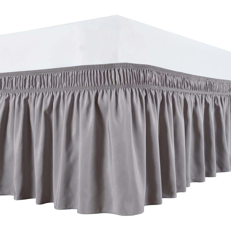 Wickelbettröcke mit verstellbaren Gürteln, Silbergrau, für Twin- und Twin-XL-Betten, 38,1 cm Länge, elastische Staubrüschen, luxuriöser, seidiger