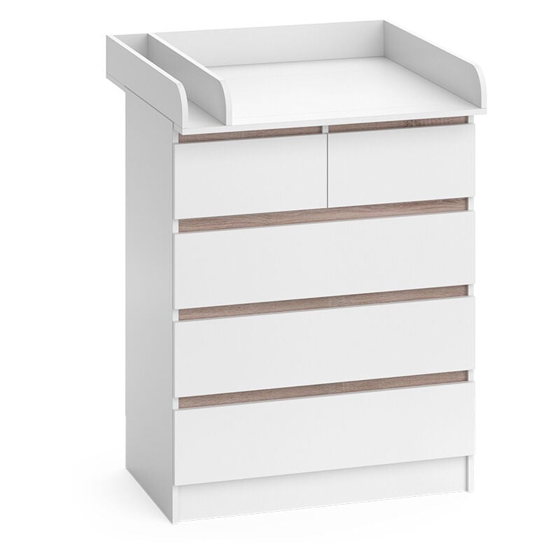 Vicco - Wickelkommode Emma, Weiß/Sonoma, 80 x 110.2 cm mit 5 Schubladen