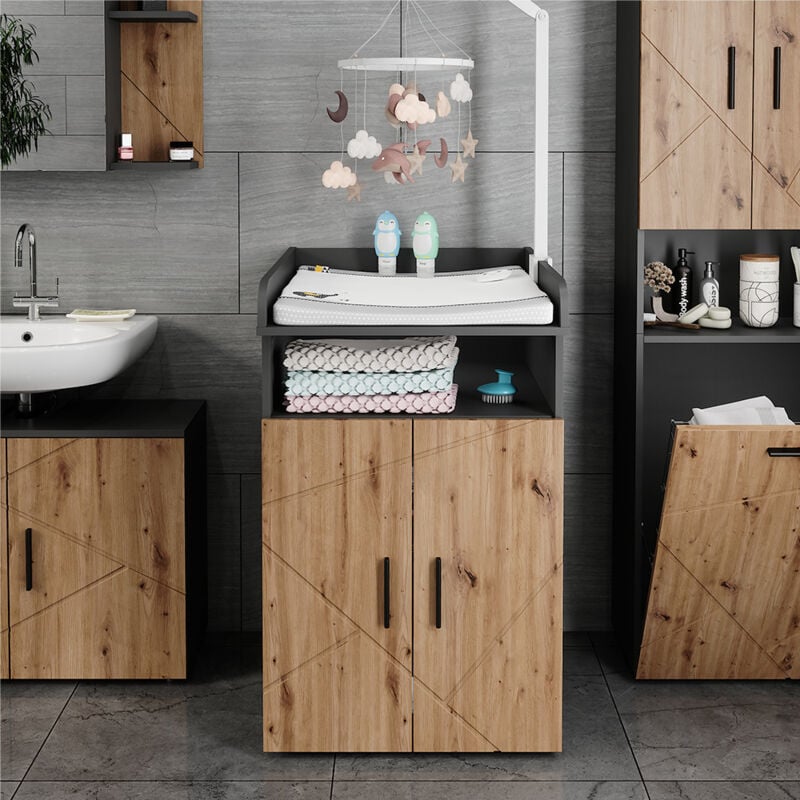 Wickelkommode Irma, Anthrazit/Artisan, 60 x 97 cm mit Wickelaufsatz, Vicco