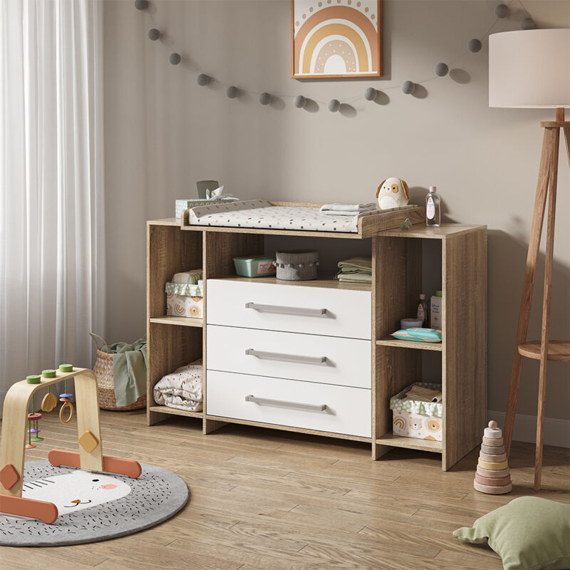 Wickelkommode Oskar, Sonoma, 143 x 100 cm XL mit Schubladen, Vicco