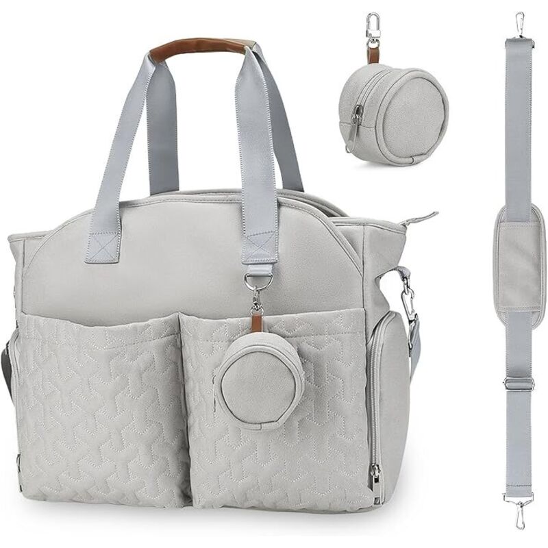 Wickeltaschen, multifunktionale Wickeltasche, wasserdichte Wickeltasche mit großem Fassungsvermögen, sämtliches Babyzubehör, Hellgrau