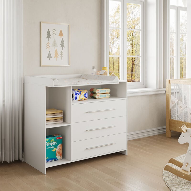 Vicco - Wickelkommode Paula, Weiß, 110 x 93.5 cm mit Wickelaufsatz