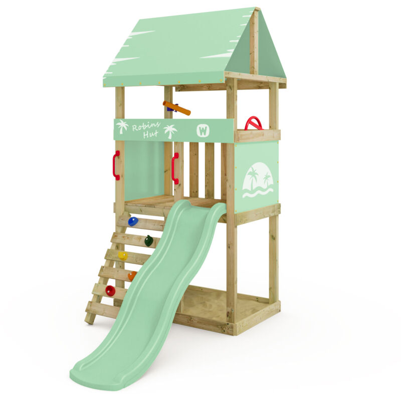 Klettergerüst Spielturm DinkyHouse für Kleinkinder mit Rutsche und Kletterleiter – Pastellgrün - Wickey