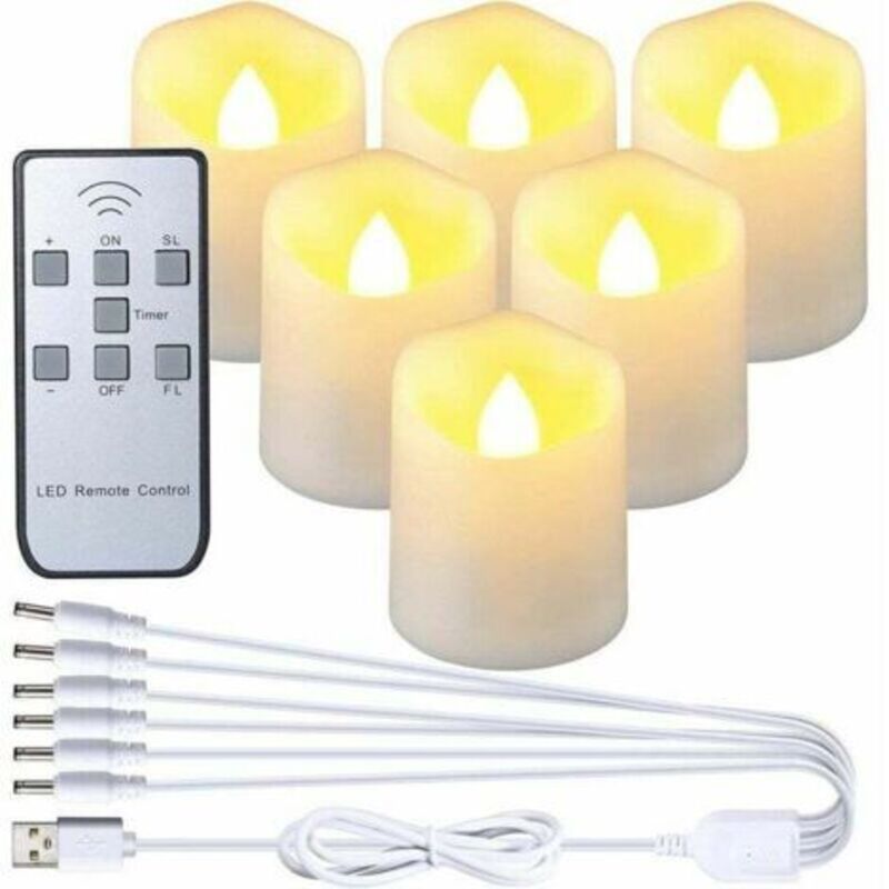 Set mit 6 wiederaufladbaren LED-Kerzen – flammenlose flackernde Kerzen mit Fernbedienung und USB-Ladekabel – ideal für Halloween, Heimdekoration,