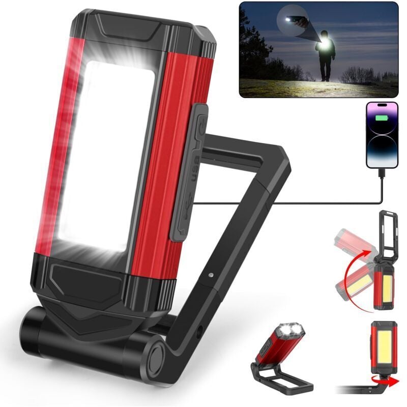 Wiederaufladbare LED-Lampen, LED-Arbeitsleuchten für Mechaniker mit Schwenkhalterung und Klapphaken, COB-Taschenlampe mit Magnet für Auto, Werkstatt,