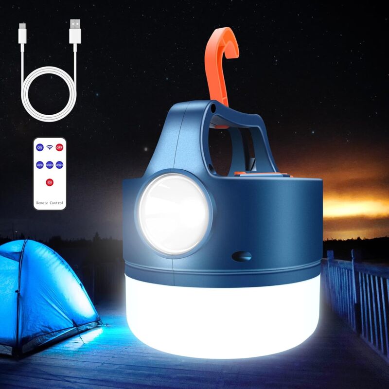 Wiederaufladbare LED-Laterne für Camping, per USB oder Solar, 2400 mAh, Taschenlampe, 5 Modi, wasserdicht, tragbar, zum Aufhängen, für Camping,
