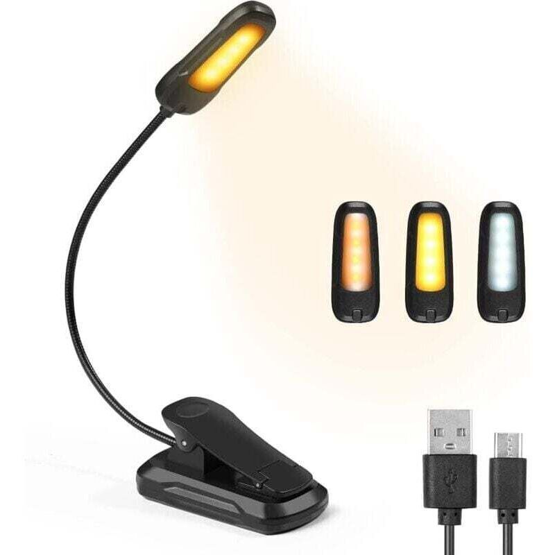 Wiederaufladbare LED-Leseleuchte für E-Reader, 3 Helligkeitsstufen x 3 Farben (Weiß/Warmweiß/Warmweiß), 360° flexibler Hals, Leselampe für Bett und