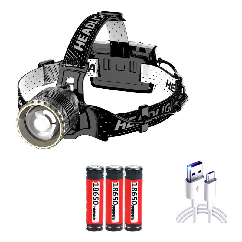 Wiederaufladbare LED-Stirnlampe, superhell, 12.000 Lumen, 3 Leuchtmodi, mit Gestensensor, perfekt zum Laufen, Joggen, Angeln und Camping