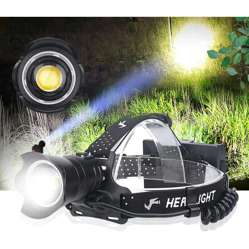 Wiederaufladbare LED-Stirnlampe, superhelle 15.000 Lumen, zoombare XHP90.2-Stirnlampe mit 3 Leuchtmodi, wasserdicht, ideal für Jagd, Angeln und