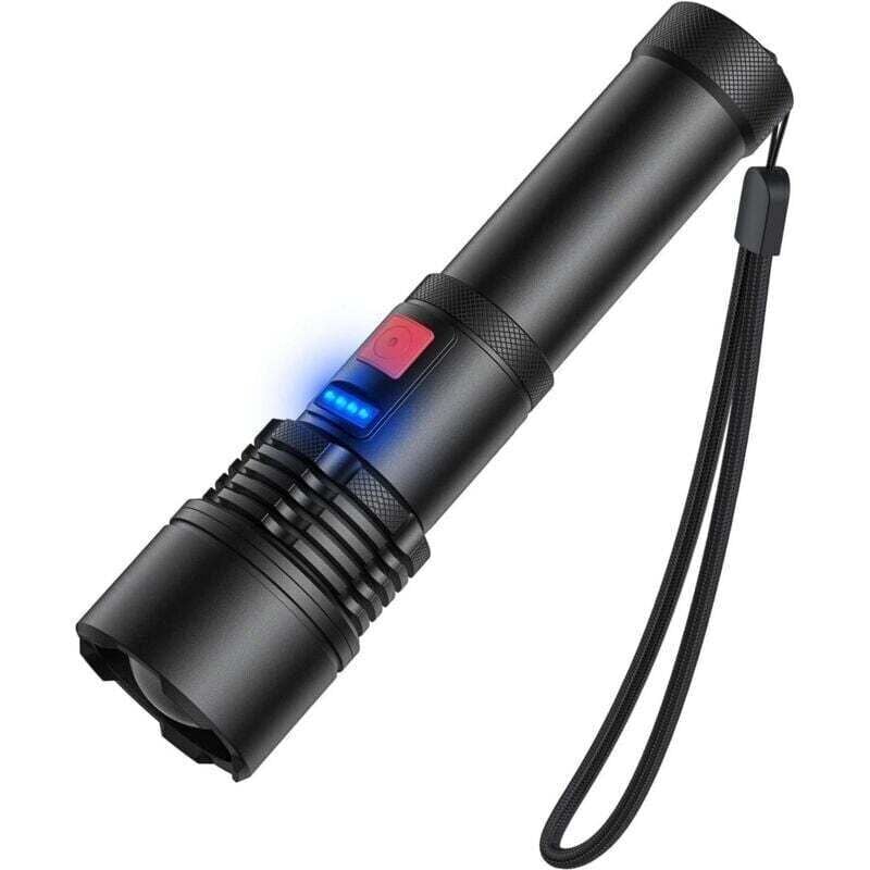 Wiederaufladbare LED-Taschenlampe mit 3000 Lumen, Elekin Zoom-Taschenlampe, wasserdichte Outdoor-Taschenlampe für Camping (eingebauter Akku)
