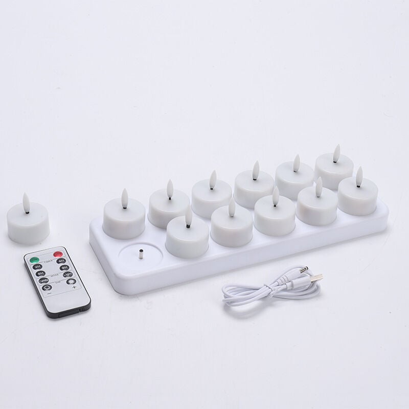 Wiederaufladbare LED-Teelichter, flackerfreie, flammenlose Kerzen mit Fernbedienung und Timer, 12er-Packung batteriebetriebene Kerzen