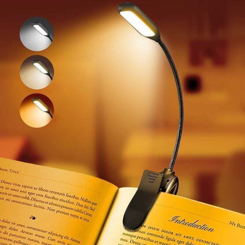 Wiederaufladbare Leselampe für Bücher, XU, LED-Augenlicht, einstellbare Helligkeit, 3 Farbtemperaturen, 20 Stunden Akkulaufzeit, USB KZQ - KZQ