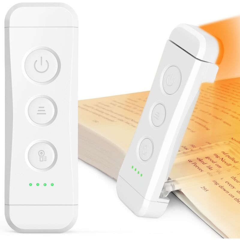 Wiederaufladbare Leselampe, Klemm-Bettleselampe, 3 warme Farben x 5 Helligkeitsstufen, kompakt und robust, Geschenk für E-Reader