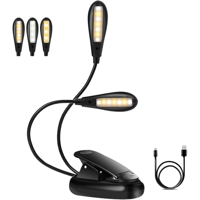 Lampe de Lecture Rechargeable, Liseuse Lampe 14 LEDs 3 Couleurs 9 Modes Luminosité Réglable, Lampe Clipsable 360°Cou Flexible Sans Fil Portable et