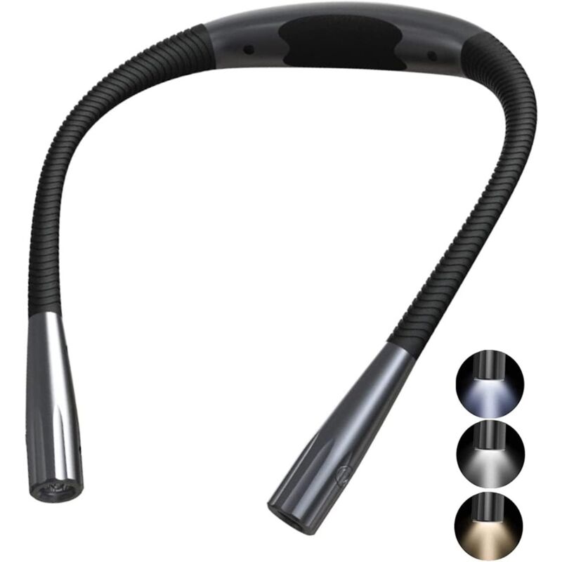 Ersandy - Wiederaufladbare Nacken-Leseleuchte, LED-Leseleuchte, flexible Leseleuchte für Bücher, 3 Farben, klappbare Arme, Stricken, Lesen im Bett