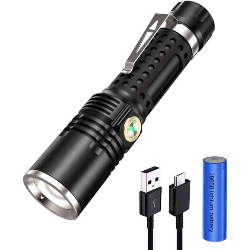 Wiederaufladbare, wasserdichte Zoom-Taschenlampe, super leistungsstarke LED-Taschenlampe mit 3 Modi