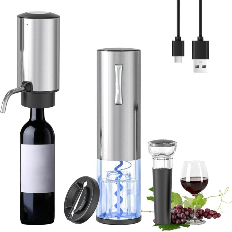 Wiederaufladbarer 5-in-1-Flaschenöffner mit elektrischem Weinausschank, Dekanter, Schaumschneider und Vakuumpumpe. Ideal für Zuhause, Bars und als