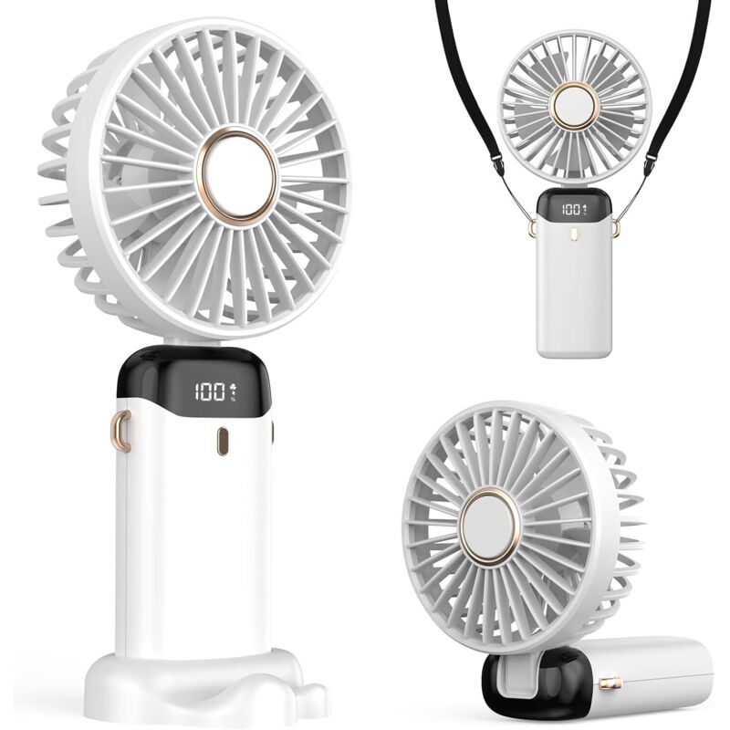 Wiederaufladbarer tragbarer Ventilator, 5000 mAh batteriebetriebener Mini-Ventilator, 5 Geschwindigkeiten und LED-Anzeige, langlebiger