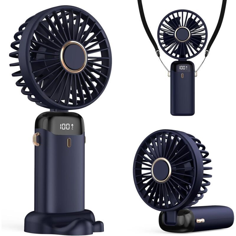 ZVD - Wiederaufladbarer tragbarer Ventilator, 5000 mAh batteriebetriebener Mini-Ventilator, 5 Geschwindigkeiten und LED-Anzeige, langlebiger