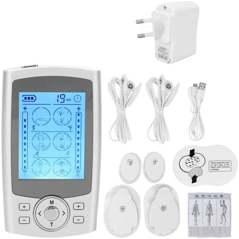 Wiederaufladbares TENS-Massagegerät mit 24 Modi – Pulsierende Muskelstimulation – Für Rücken, Knie, Nacken – US-Stecker 110–240 V