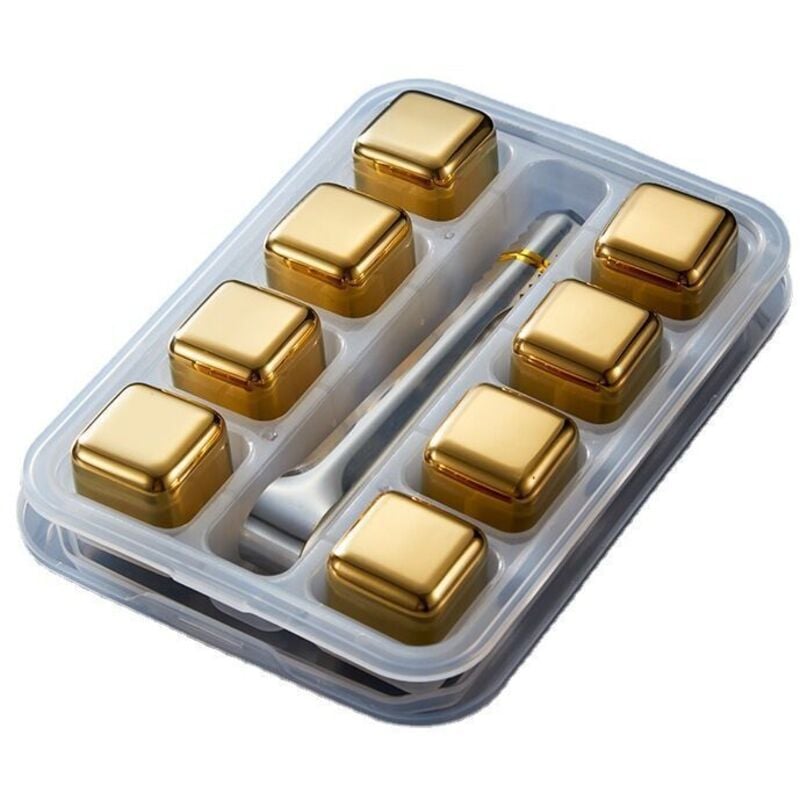Wiederverwendbare Edelstahl-Eiswürfel, 8er-Set, für Whisky, Wodka und andere Getränke, goldfarben.