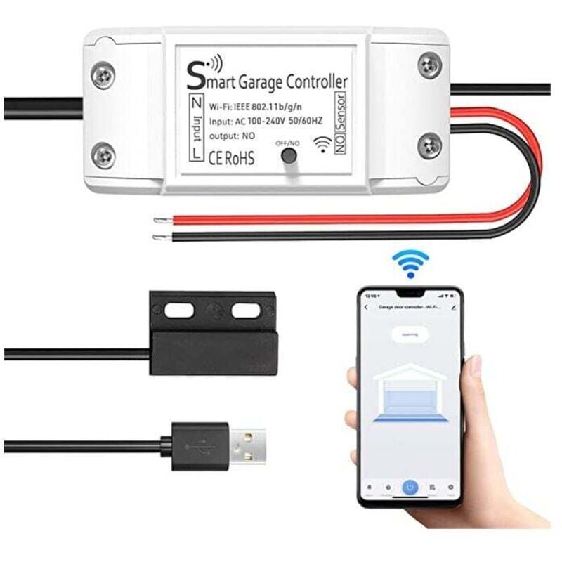 WiFi Smart Garagentoröffner, Maxcio WiFi Smart Garagentorschalter, kompatibel mit Google Home, ferngesteuert, Timerfunktion und Freigabe per