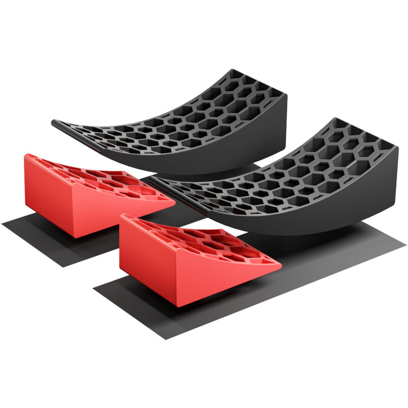 Auffahrkeile rund mit T-Wasserwaage bis 13 t, Rundkeile nivellieren bis 10 cm für Wohnmobil, Wohnwagen & Anhänger, Ausgleichskeile mit Matten - Wiltec