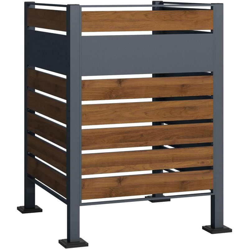 Mülltonnenzaun aus Stahl in Holzoptik, Mülltonnenverkleidung für eine Tonne 60-240l, Mülltonnenbox, Sichtschutzzaun - Wiltec