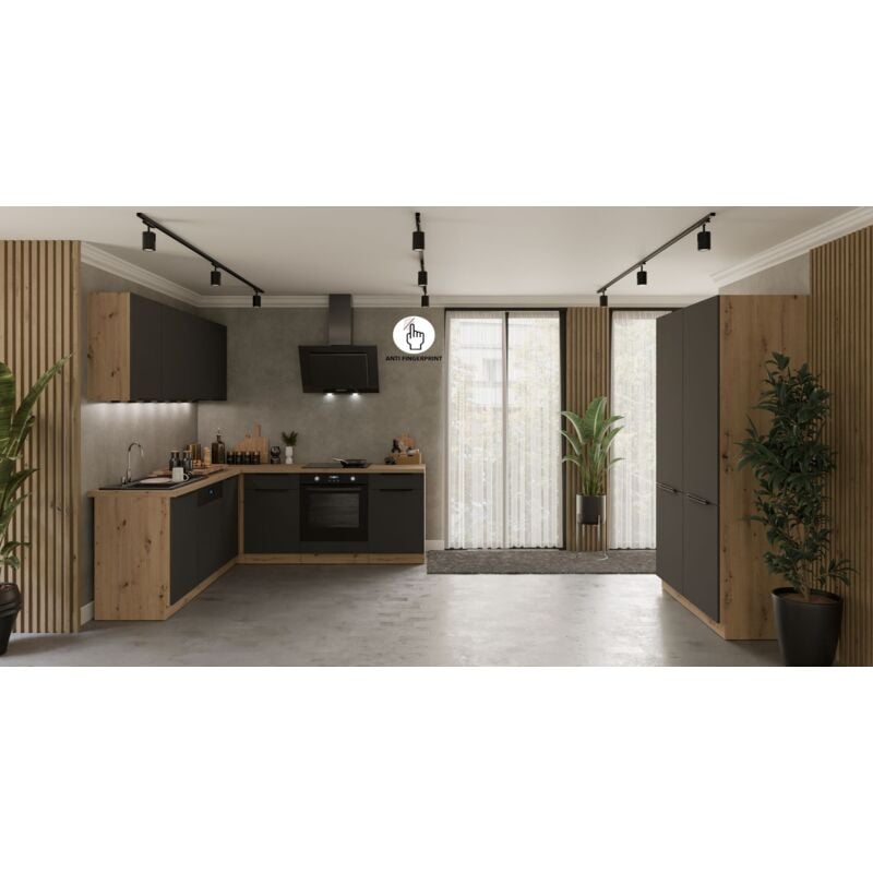 Winkelküche ARIA K-AR ECKE 1 - 215 x 220 &43 120 cm Anti Fingerprint Küchenzeile Küchenblock Singleküche Einbauküche Küche EckkücheGRAPHITE - AFM