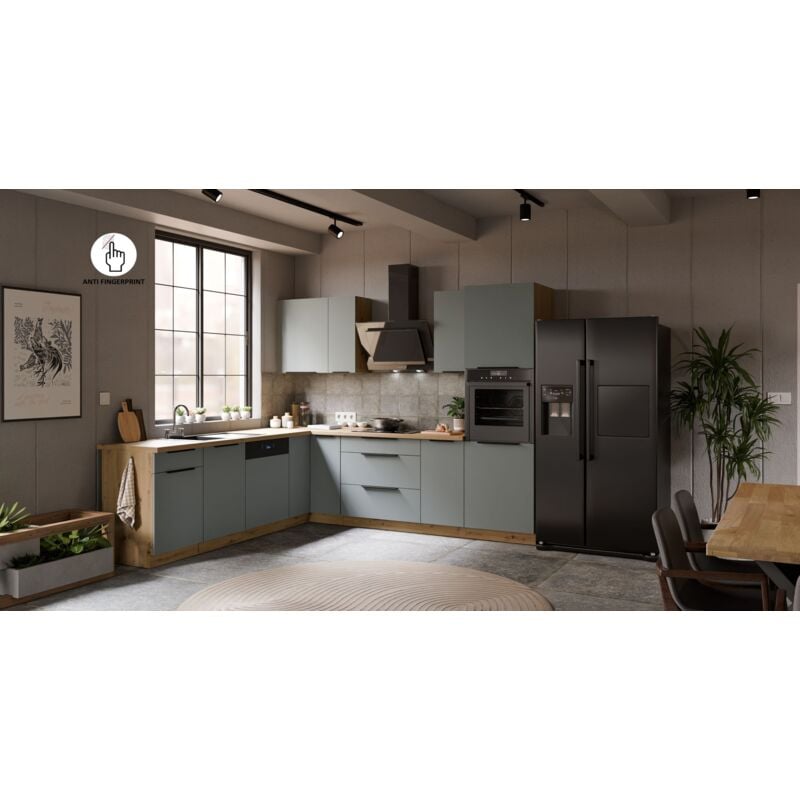 Winkelküche ARIA K-AR ECKE 2 - 250 x 270 cm Anti Fingerprint Küchenzeile Küchenblock Singleküche Einbauküche Küche EckkücheAQUAMARINE - AFM