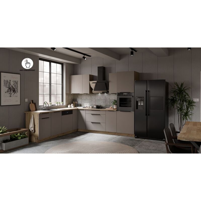 Winkelküche ARIA K-AR ECKE 2 - 250 x 270 cm Anti Fingerprint Küchenzeile Küchenblock Singleküche Einbauküche Küche EckkücheSANDGRAU - AFM