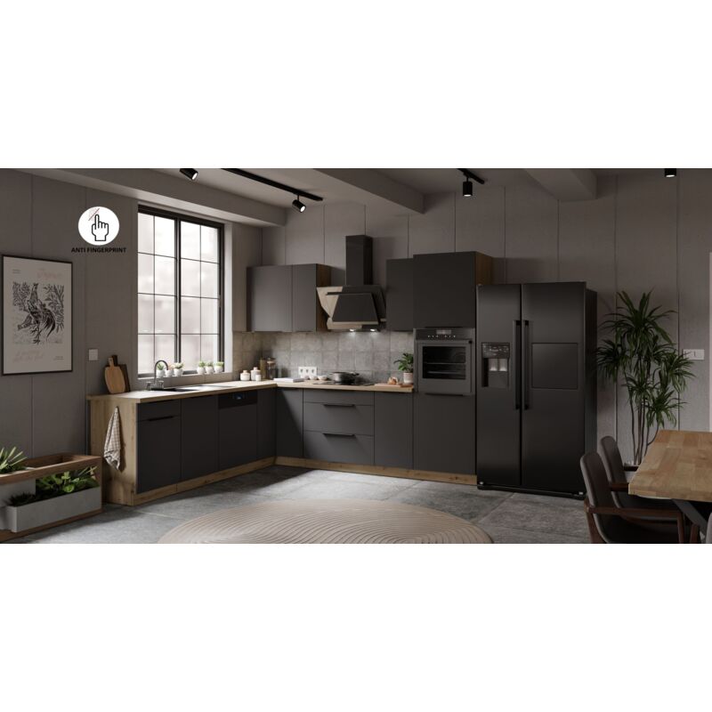 Winkelküche ARIA K-AR ECKE 2 - 250 x 270 cm Anti Fingerprint Küchenzeile Küchenblock Singleküche Einbauküche Küche EckkücheGRAPHITE - AFM