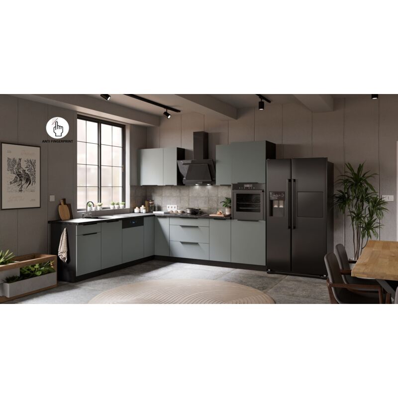 Winkelküche ARIA K-BL ECKE 2 - 250 x 270 cm Anti Fingerprint Küchenzeile Küchenblock Singleküche Einbauküche Küche EckkücheAQUAMARINE - AFM