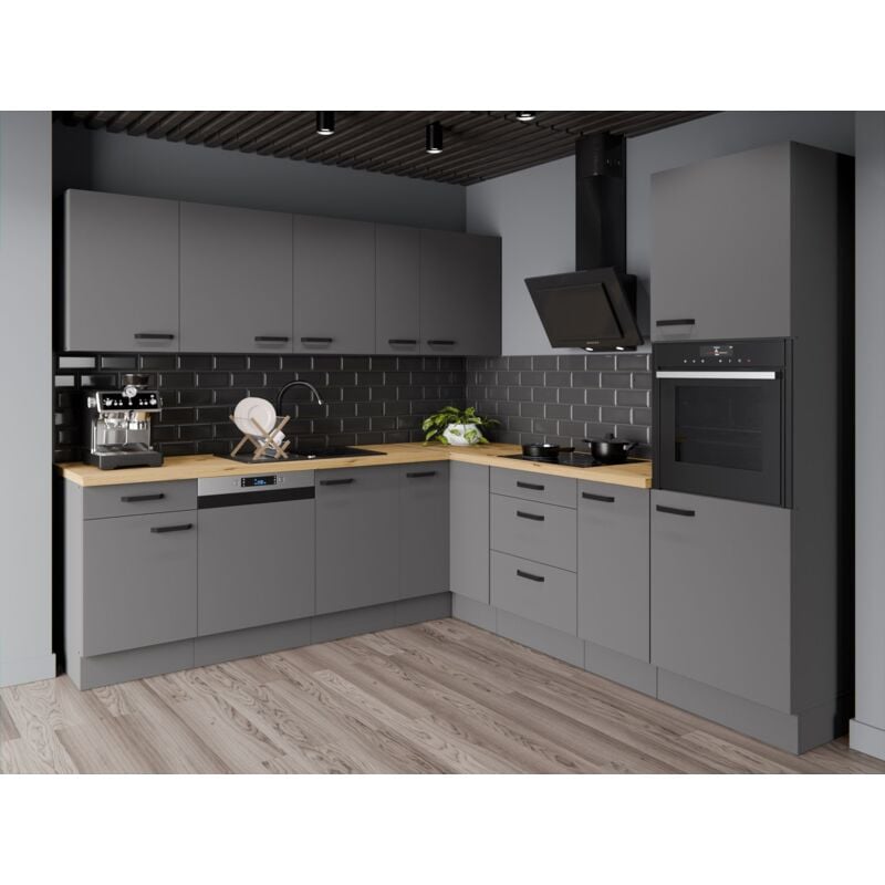 Winkelküche NESSA 250x250 cm Küchenzeile Einbauküche Eckküche Küche Anthrazit