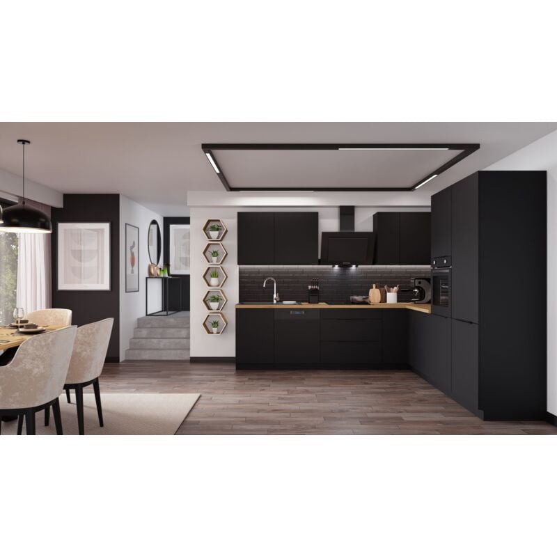 Küchen Preisbombe - Winkelküche siena 280x270 cm Küchenzeile Einbauküche Eckküche Küche Schwarz matt