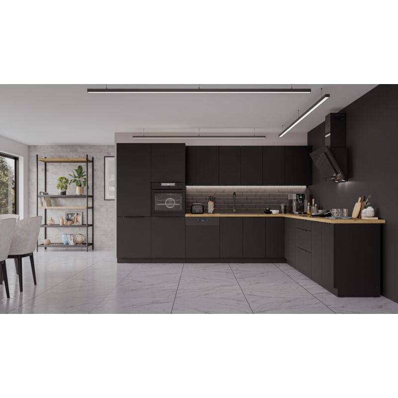 Küchen Preisbombe - Winkelküche siena 350x290 cm Küchenzeile Einbauküche Eckküche Küche Schwarz matt
