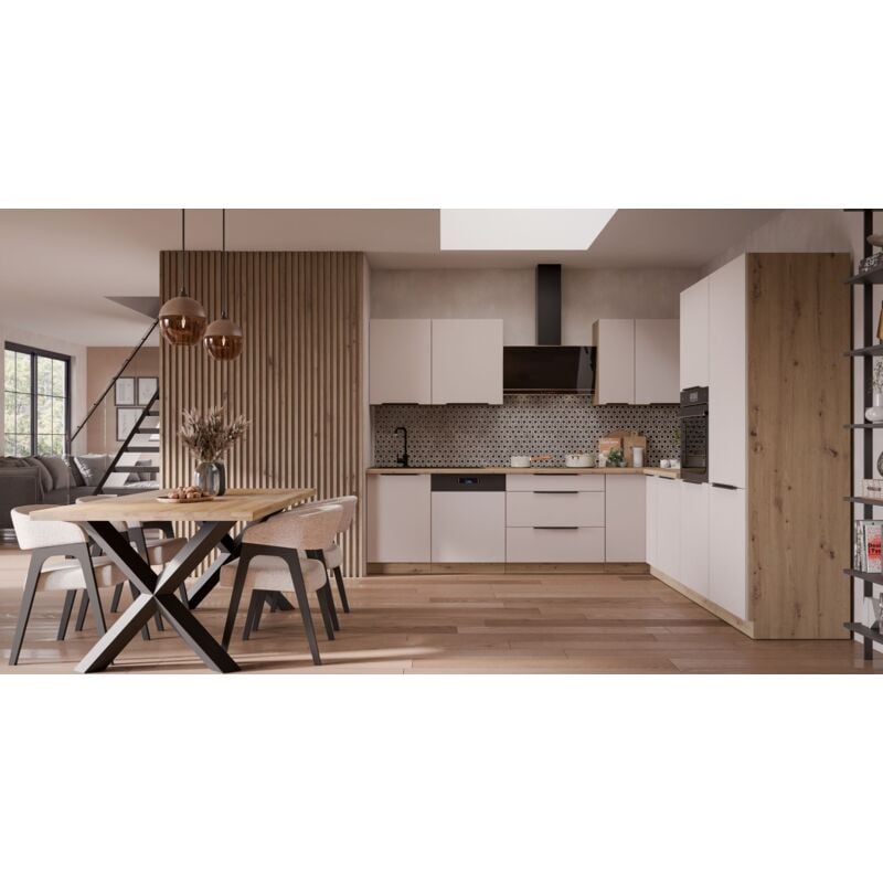 Küchen Preisbombe - Winkelküche solano 280x270 cm Küchenzeile Eckküche Einbauküche Küche Kaschmir beige matt + Eiche Artisan matt