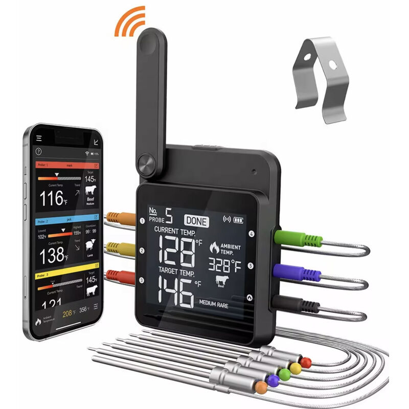 WLAN-Grillthermometer, zwei kabellose Smart-Sonden, Alarm für Grillen und Smoker im Innen- und Außenbereich, kompatibel mit allen Smartphones,