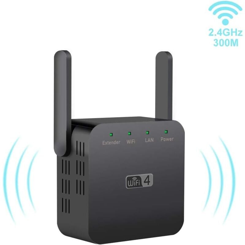 WLAN-Verstärker, Repeater 300Mbps WiFi-Verstärker 2,4GHz Wireless Signal Booster Mini Extender mit 2 x externen Antennen, LAN-Anschluss, kompaktes