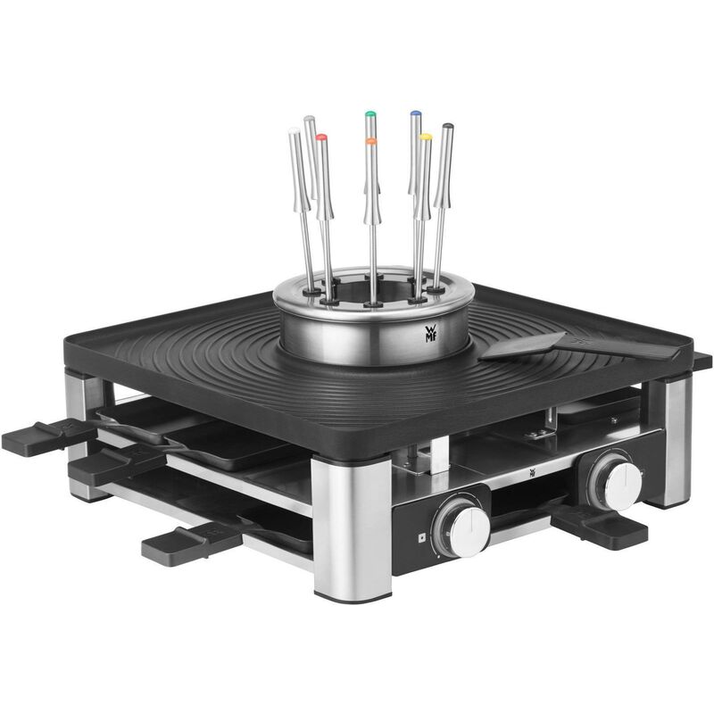 WMF - Lumero - Grill Gourmet 3 in 1, 3 Funktionen Raclette, Fondue, Grill LED-Beleuchtung, Gourmet, bis zu 8 Personen, bis zu 1 l, Edelstahl, Antihaft