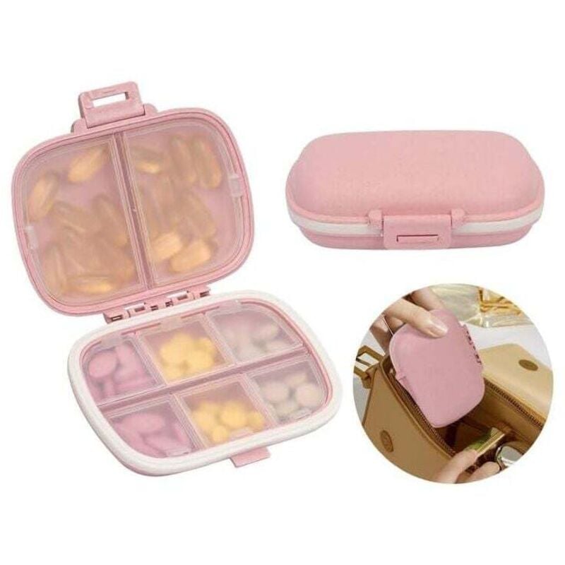 Wochen-Pillenbox für 7 Tage mit 8 Fächern für Vitamintabletten und Nahrungsergänzungsmittel, Rosa