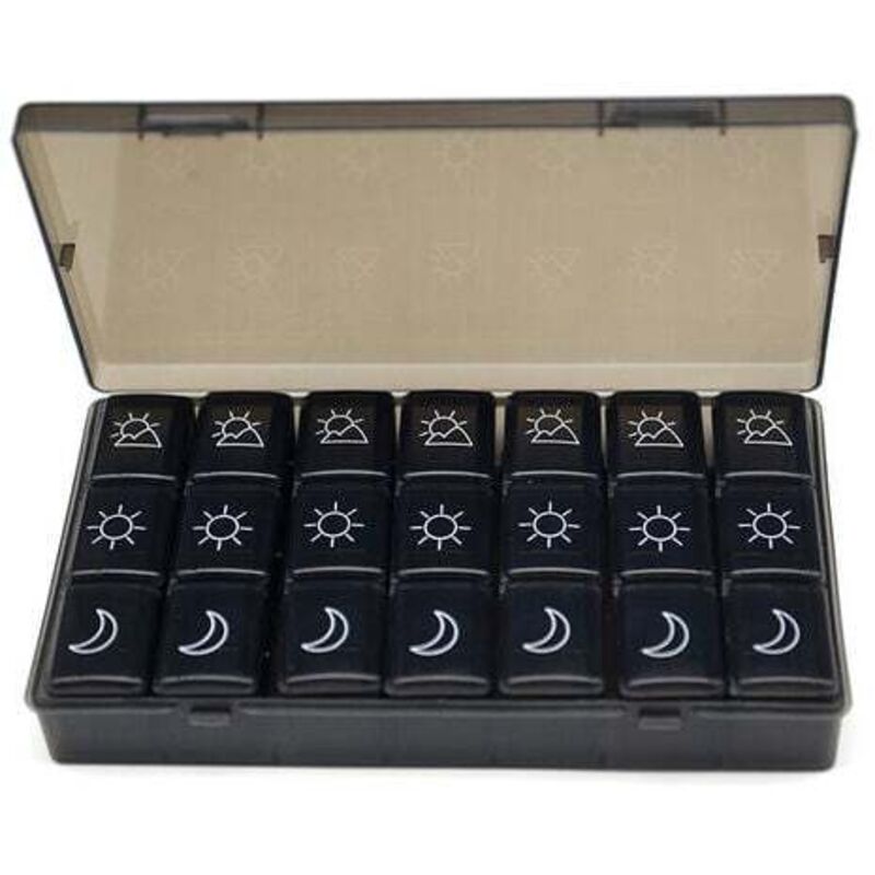 Wochendosierer Morgens Mittags Abends, Große Pillendose Medikamente 7 Tage 3 Fächer Wochendosierer 3 Mal täglich (Schwarz - fr)