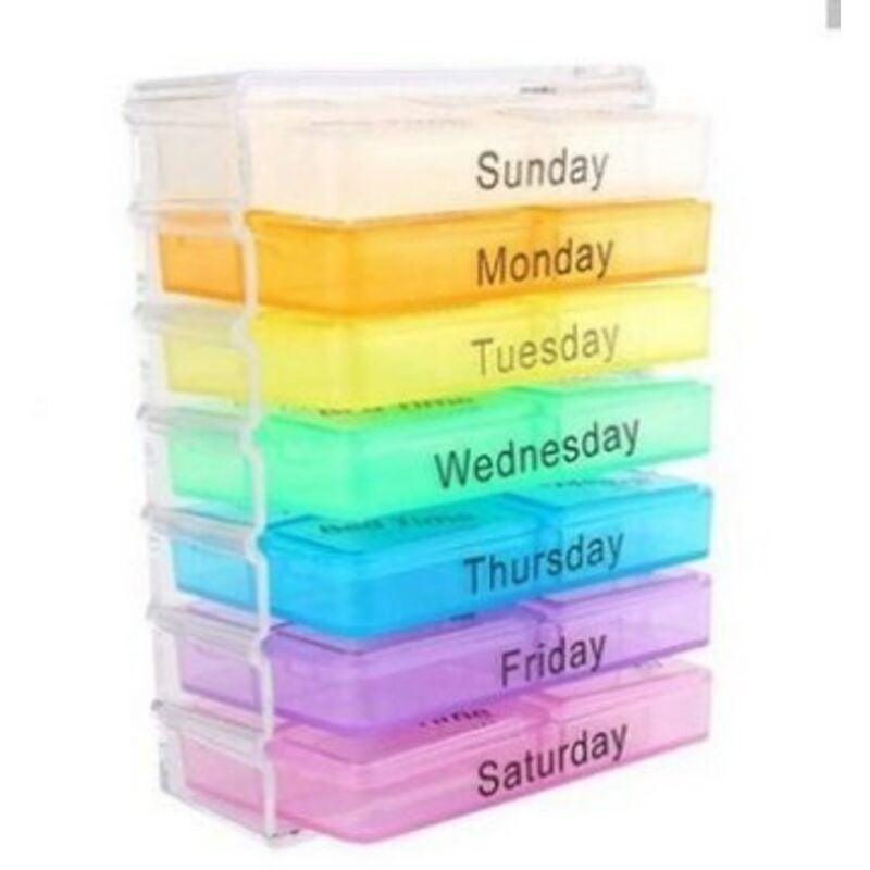 Wöchentliche Medikamentenpillenaufbewahrung, 7 Tage Tablettensortierbox, Behälter-Organizer, Pillendose mit 28 Farbraster, kreative Pillendose